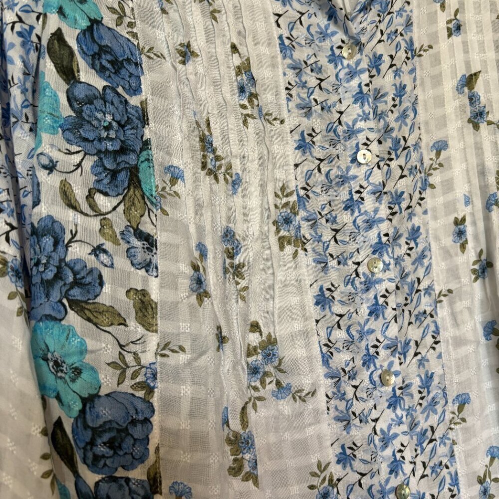 Jane & Delancey Printed Pintuck Floral Cottagecore Button Down Shirt Size Medium - Picture 5 of 8